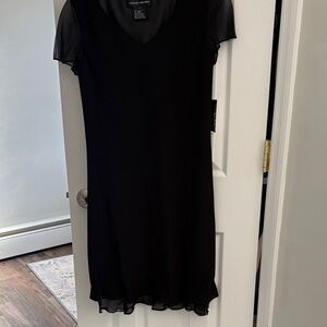 Jones New York Black V-Neck Midi Dress with Sheer Sleeves